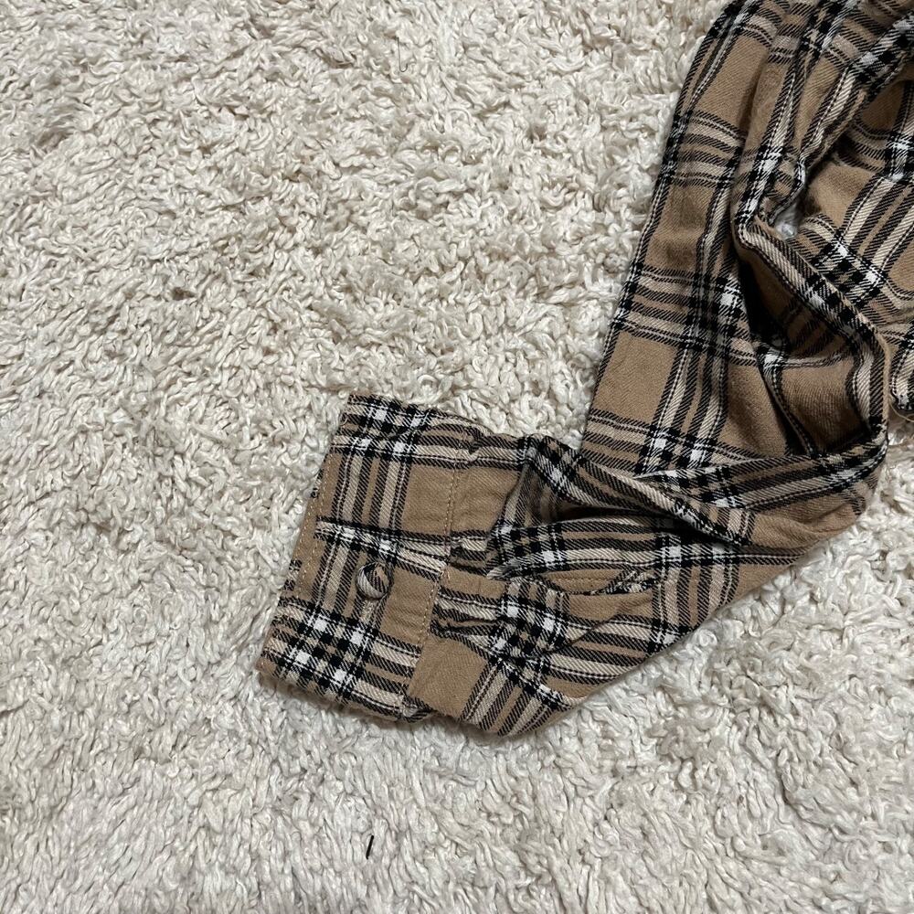 Princess Polly Size 4 Brown Black Plaid Cut Off Raw Hem Button Down Nora Top - Picture 4 of 7